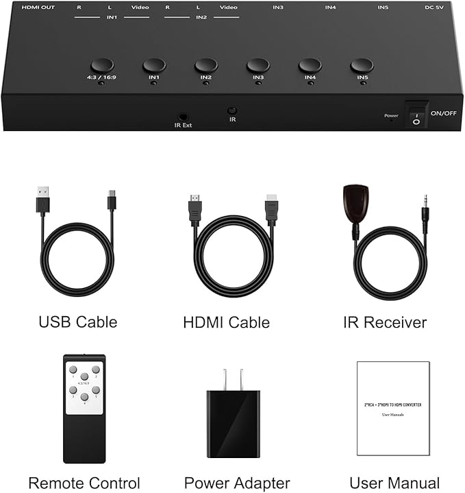 Dingsun 3 Way HDMI 2.0 to HDMI Switcher + 2 Way RCA to HDMI Converter - Image 7