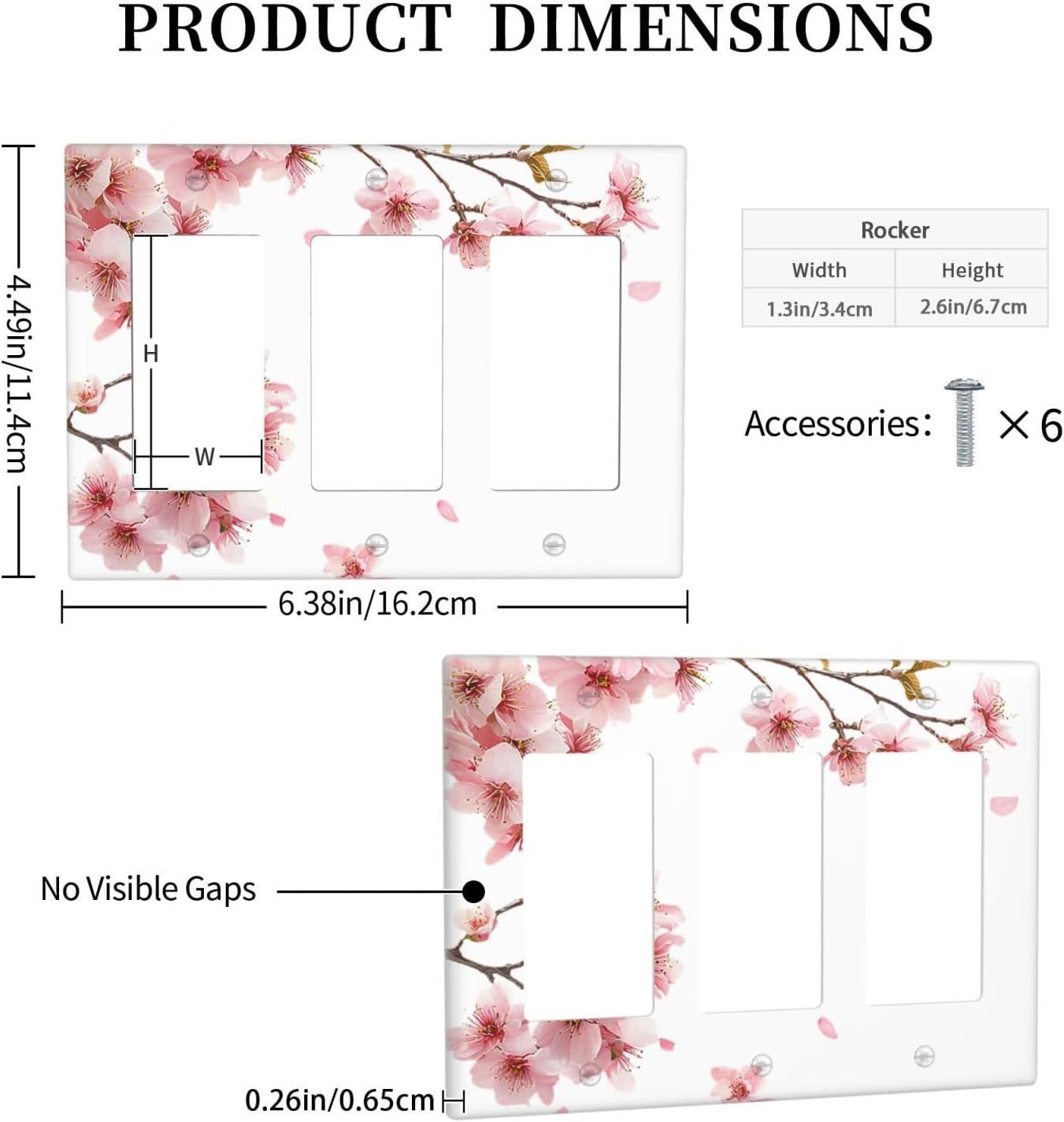 Decorative Outlet Covers Sakura Cherry Blossom Delicate Pink Floral Art 3 Gang Wall Plate Triple Rocker Light Switch Covers Switch Plate Cover for Living Room Bedroom Office
