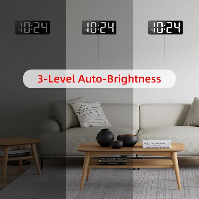 LED Digital Wall Clock with Large Display, Big Digits, Auto-Dimming, 12/24Hr - Image 4