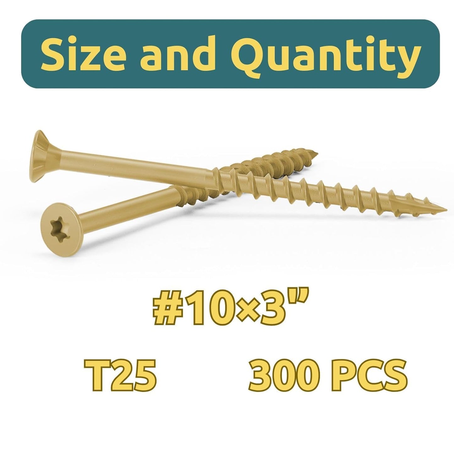 WELLOCKS #10 x 3 in Deck Screws, Tan 300 PCS with T25 Bits | 1000+ Hour Salt Spray Coating, T25 Star Drive Wood Screws for Outdoor Fences, Decks, and Treated Lumber.