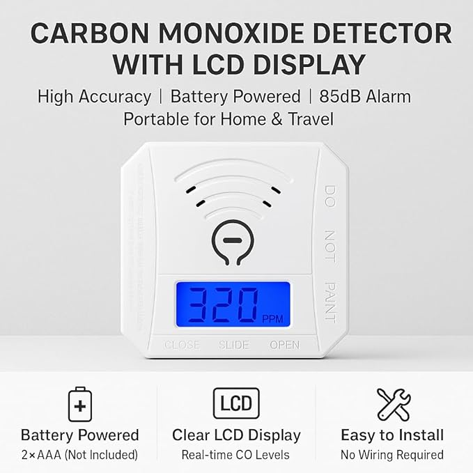 Carbon Monoxide Detector 2 Pack, Battery Operated CO Detector Alarm - Image 2