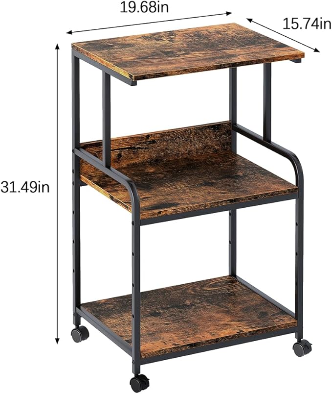 Arbuxzuy Printer Stand with Storage Shelf, 3 Tier Printer Cart with Wheels - Image 3