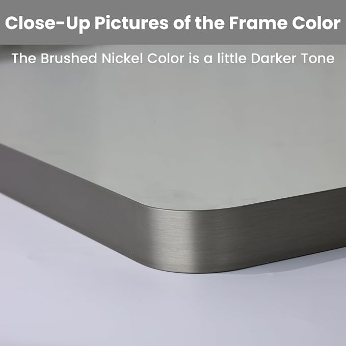 LOAAO 22X30 Inch Brushed Nickel Bathroom Mirror, Rounded Rectangle Silver Metal - Image 3