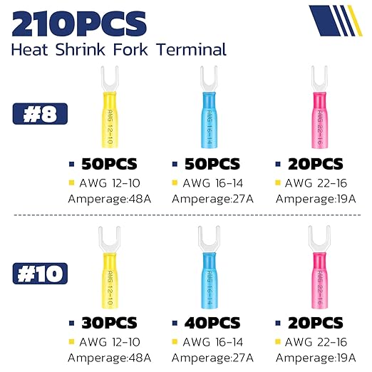 haisstronica 210PCS Heat Shrink Fork Spade Connectors #8#10 Waterproof Marine - Image 2