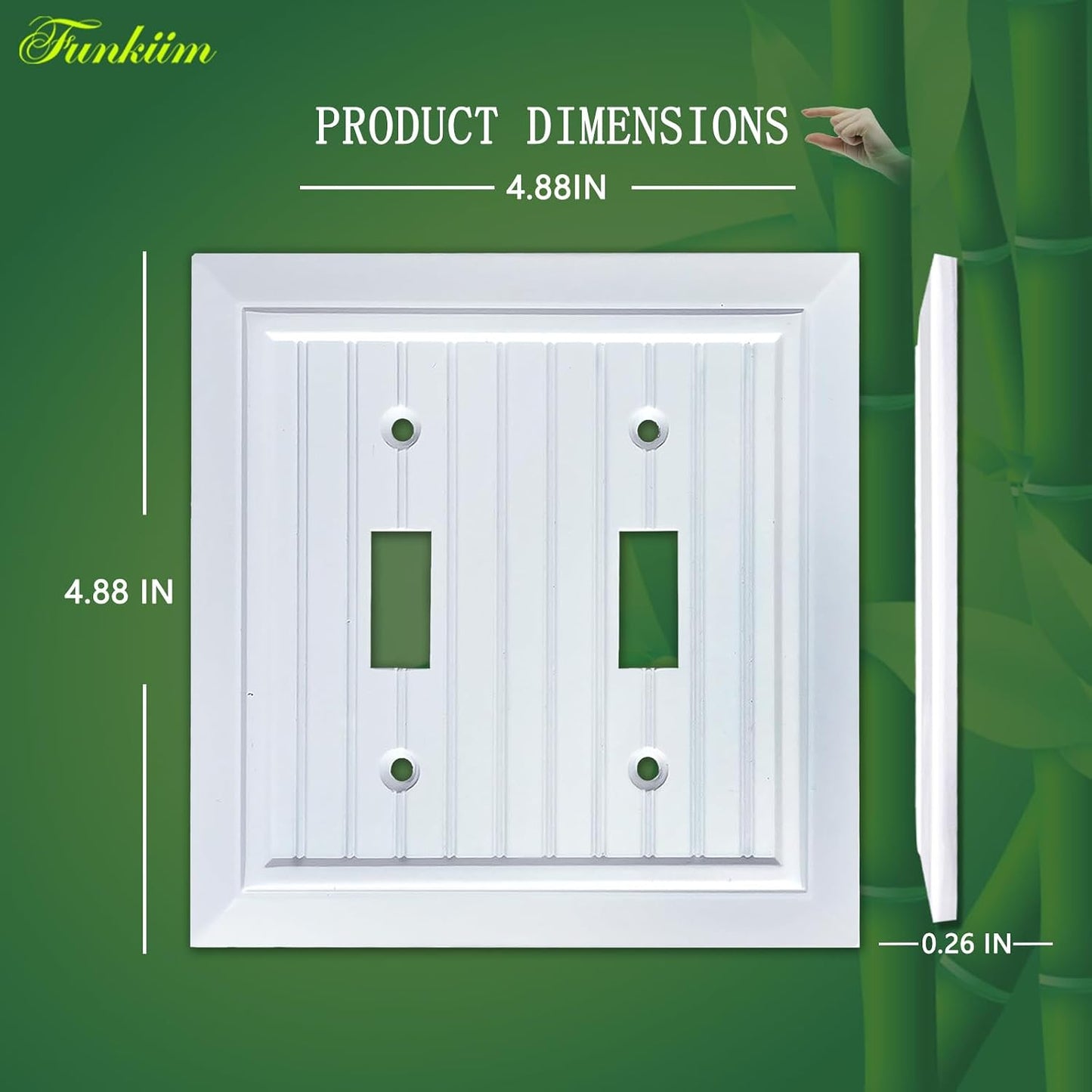 Pure White Classic Beadboard Wall Plates,Light Switch Covers,Electrical Outlet Covers, Switch Plates of Various Combination, Nature Bamboo Fiber Wall plate (2 Gang Toggle 2 Pack)