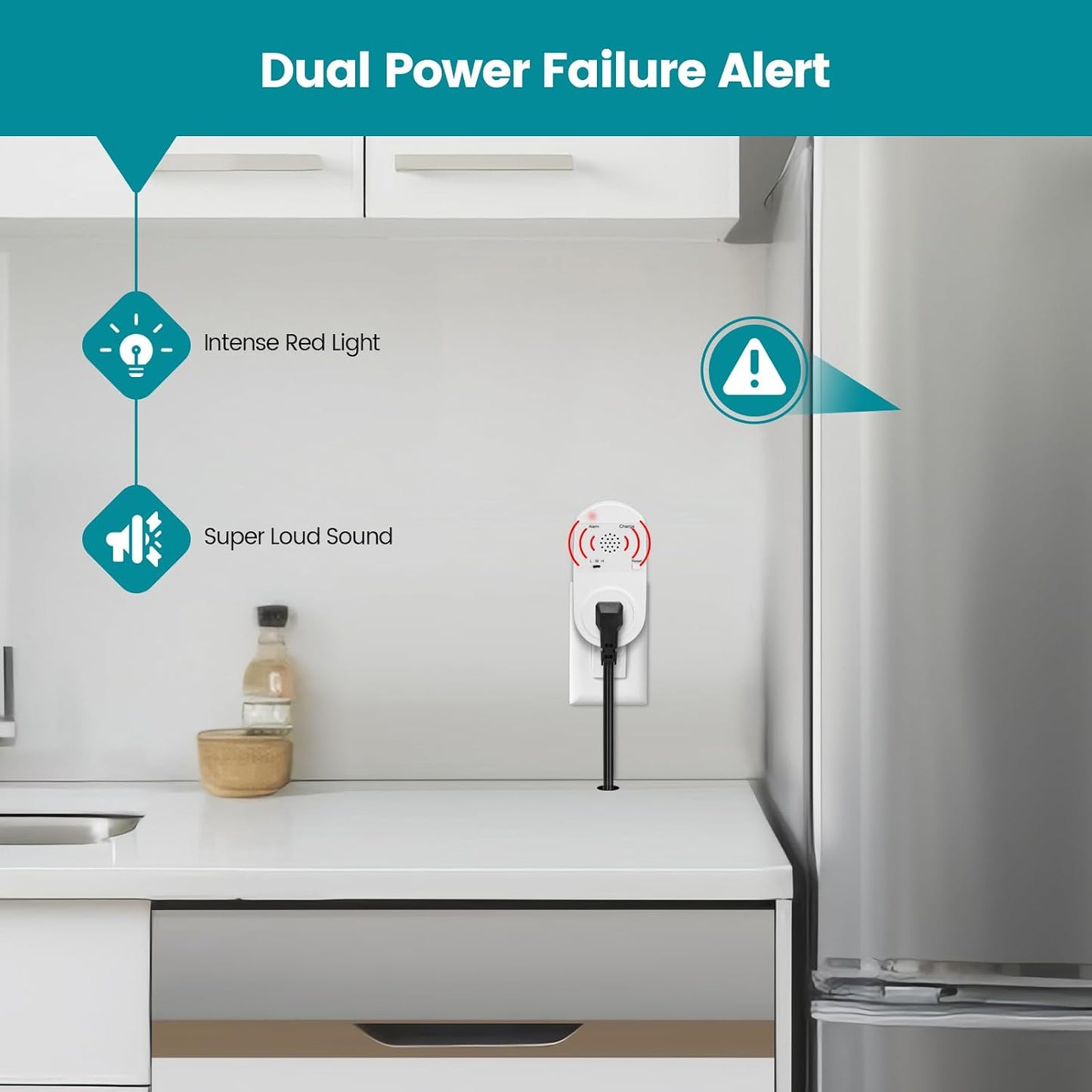 Briidea Power Failure Outage Alarm for Freezer, with LED Indicator Lights and 80-120dB Adjustable Alarm, Perfect for Monitoring Refrigerators, Freezers, and Sewage