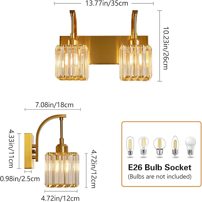 FDPBY Crystal Vanity Lights 2-Light Gold Wall Lamp Modern Crystal Bathroom - Image 4