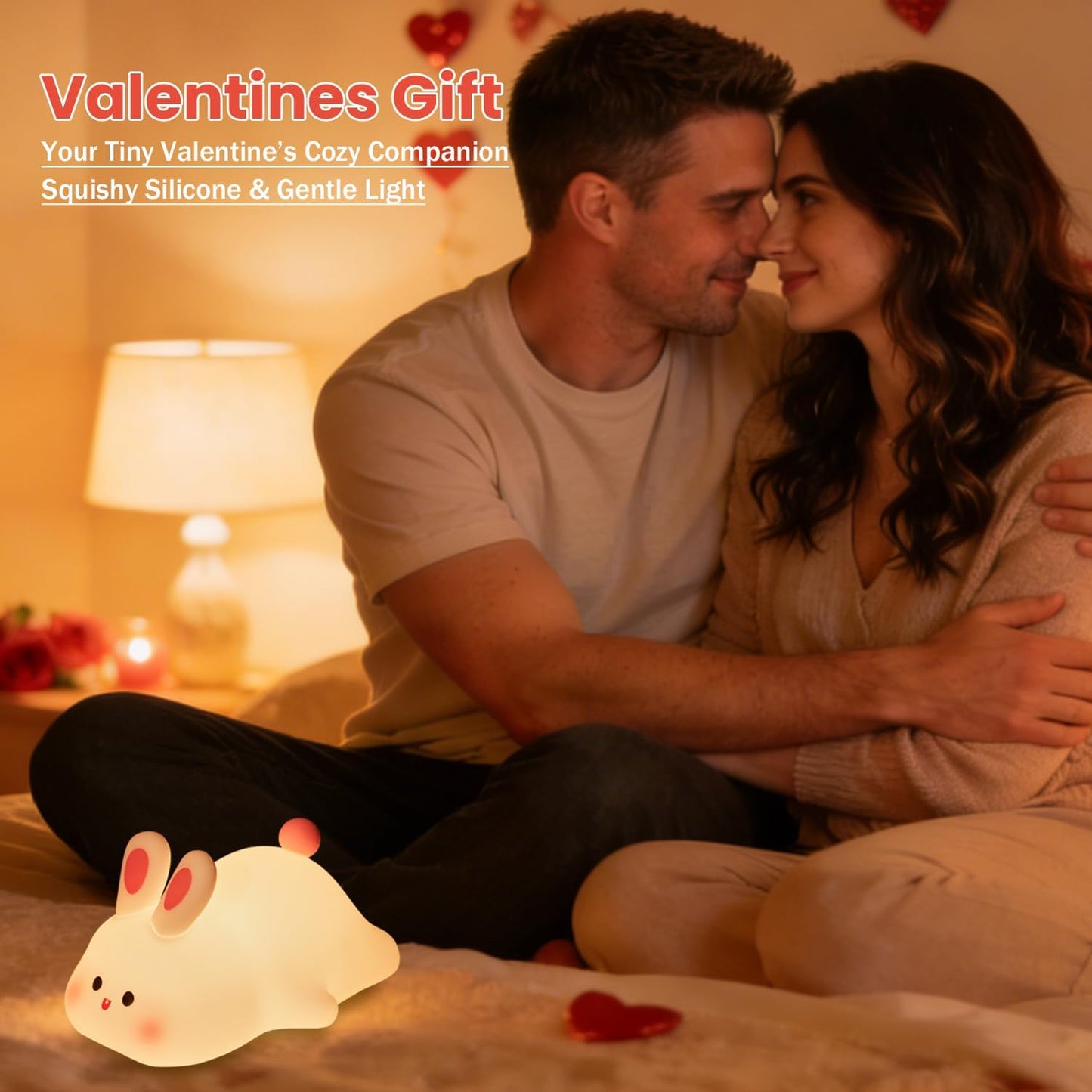 Big Face Rabbit Night Light for Kids, Squishy Silicone Bunny Lamp with Touch Control, 3 Brightness Levels, 30-Min Auto-Off Timer, Rechargeable Bedside Nursery Lamp