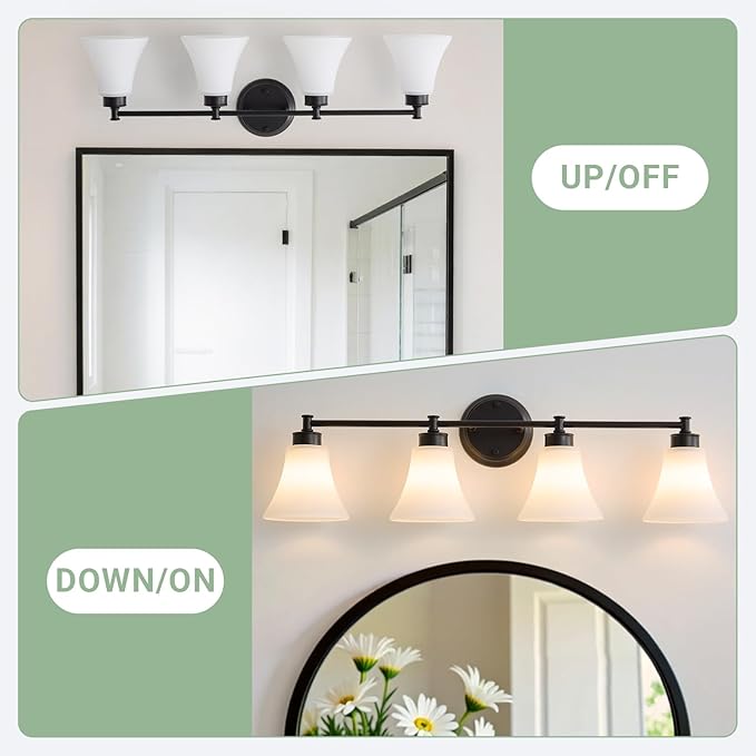 LOUSACE 4 Light Bathroom Vanity Light Matte Black Bathroom Lighting Fixtures - Image 7