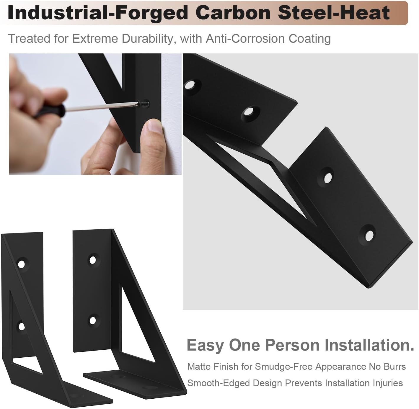 SOGAL Black Shelf Brackets 4 Inch,Wall Bracket for Shelves,Small,4 Pack | supports up to 50-80 lbs per pair,right-angle metal, 90 degree design,indoor/outdoor use,easy wall mount install