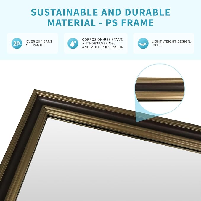 Retro Copper Effect Framed Wall Mirror, 32x40 Rectangle Mirror, - Image 4