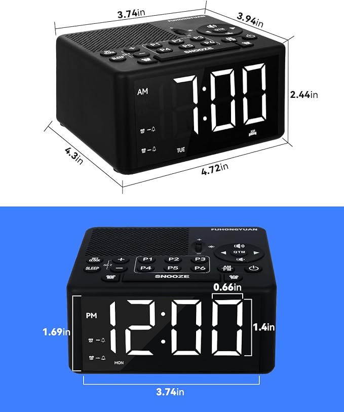 Digital Alarm Clock Radio with AM/FM Radio, Dual Weekday/Weekend Alarms - Image 2