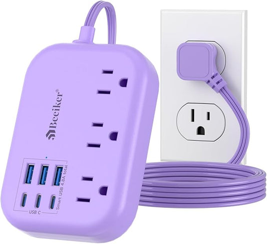 6 USB Purple Travel Power Strip- 5Ft Purple Extension Cord by Beeiker-BetterHelperforYou