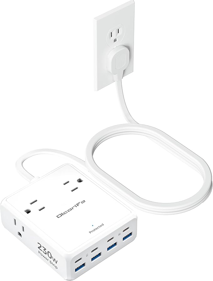 Olcorife 230W USB Power Strip, Ultra Thin Flat Plug Extension Cord 5FT by olcorife