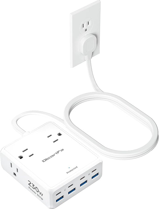 Olcorife 230W USB Power Strip, Ultra Thin Flat Plug Extension Cord 5FT by olcorife