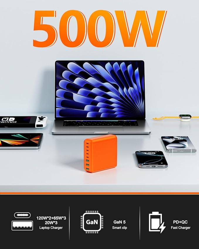 500W USB C Charger Block, 8-Port USB C Charging Station Fast Charging PD 120W - Image 3