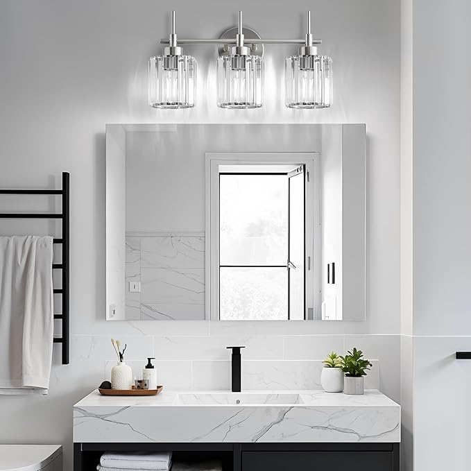 EJIAXIN 3 Light Crystal Bathroom Light Fixtures, Brushed Nickel Vanity Mirror - Image 8
