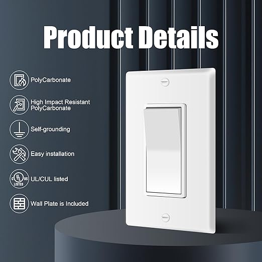 ThunderWay Single Pole Decorator Wall Light Switch - Image 2