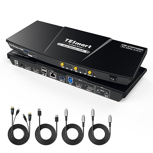 TESmart MST USB-C/HDMI/DP KVM Switch 2 Monitors 2 Computers, USB 3.0 KVM Dual by TESmart