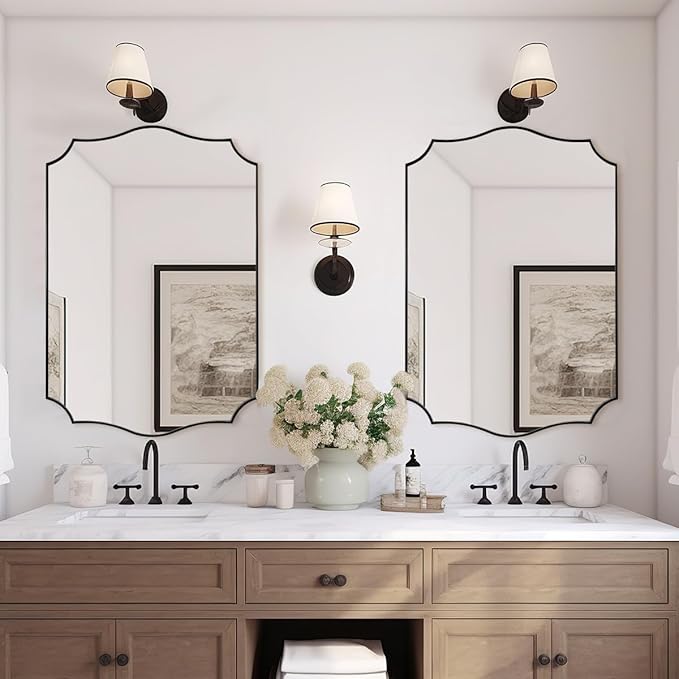 ANDY STAR Matte Black Mirror, 24x36 Inch Scalloped Bathroom Mirror, Unique Wavy - Image 3