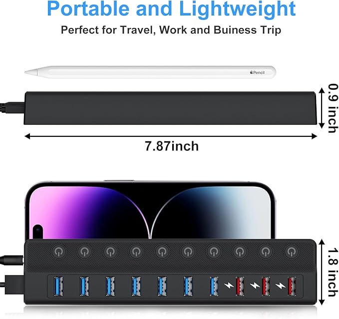 ONFINIO Powered USB Hub, 10-Port USB Splitter Hub - Image 8