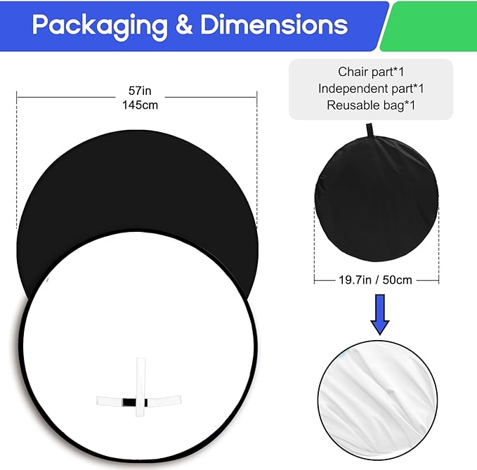 Portable Black White Screen Chair, 57 in Screen Backdrop - Image 3