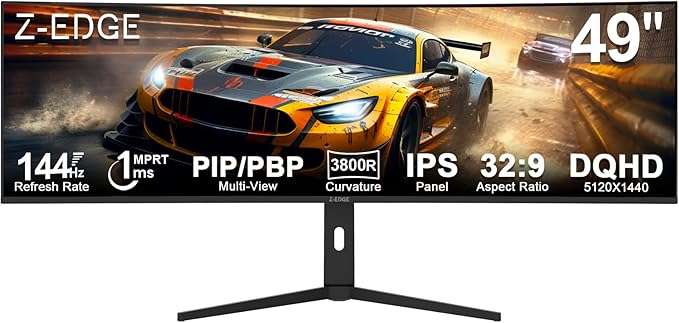 5K Monitor, Z-Edge 49 inch IPS Curved Gaming Monitor, DQHD 5120x1440 Computer by ZZ-EDGE