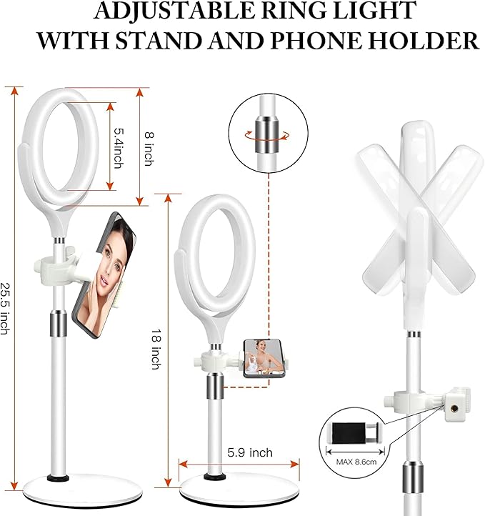 8 inch Desk Ring Light with Stand, Adjustable Computer Circle Light - Image 5