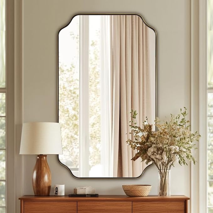 ANDY STAR 30"x48" Gold Bathroom Mirror, Large Scalloped Wall Mirror, Brushed - Image 8