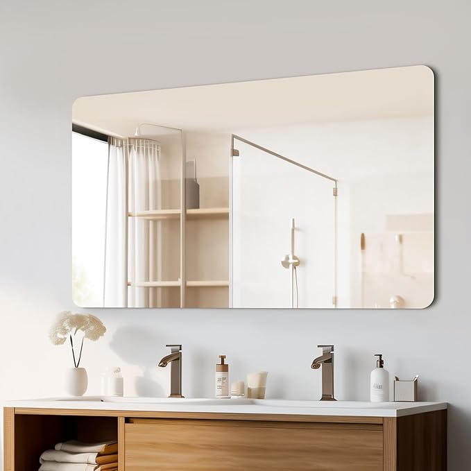 Mirrorons 48 x 30 Frameless Bathroom Mirror, Rounded Corner Bathroom Vanity - Image 2