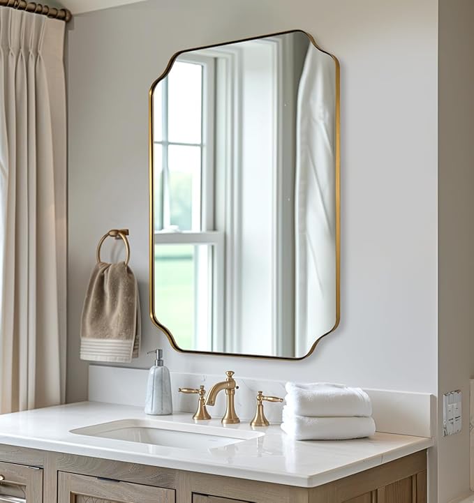 ANDY STAR 26"x38" Gold Mirror, Brushed Brass Scalloped Wall Mirror, Unique - Image 3