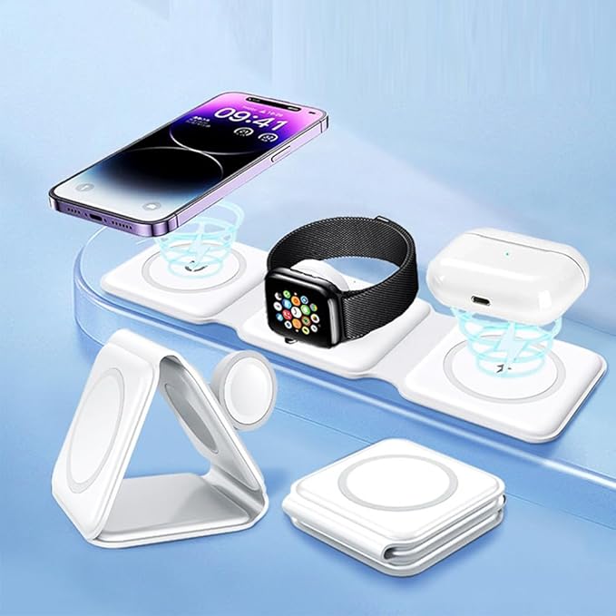 IHAO 3in1 Megnetic Attraction Wireless Charging Station Foldable Fast Charger - Image 2