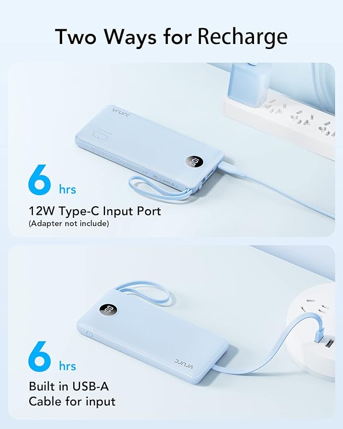 VRURC 10000mAh Power Bank Built-in Cables, Portable Charger - Image 9