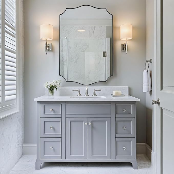 ANDY STAR Brushed Nickel Bathroom Mirror, 24x36’’ Silver Wavy Wall Mirror by ANDYSTAR