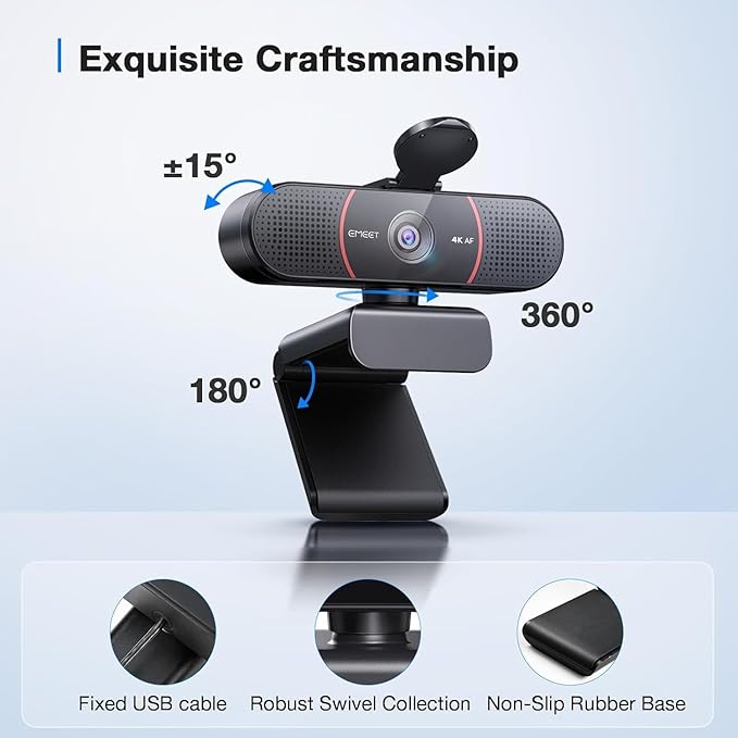EMEET C960 4K Webcam with Tripod, 4K UHD Sony Sensor, 3 Adjustable Height Mini - Image 8
