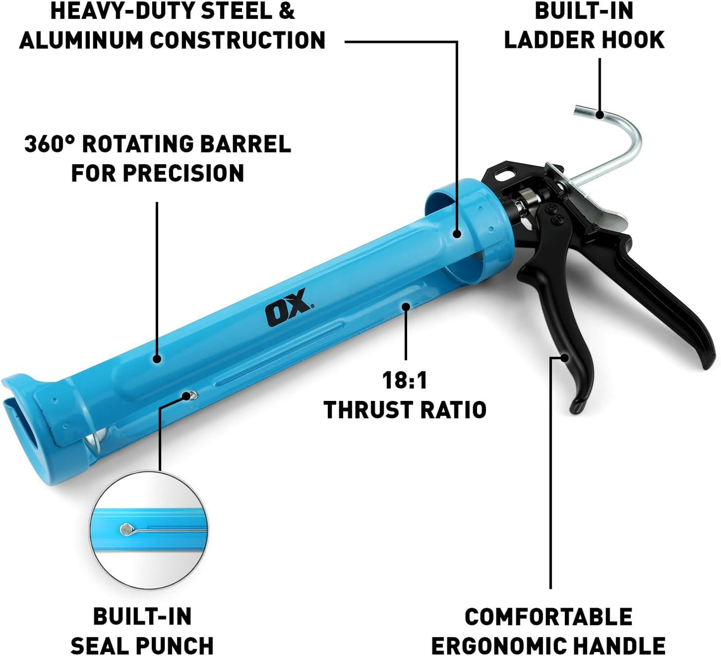 OX 29 oz Caulking Gun Tool - Heavy Duty For Large Caulk Gun Tube | Heavy duty 29oz caulk gun for large tubes with pro-grade performance and controlled caulking application