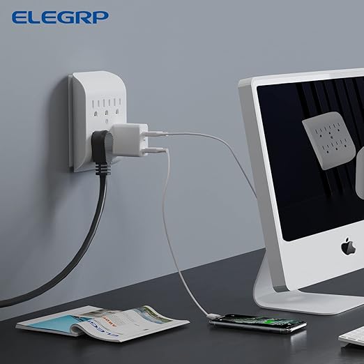 ELEGRP 6-Outlet Extender with Central Anchor, 3-Prong Grounded Wall Tab - Image 5