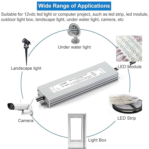 LLTOP LED Driver 100 Watts Waterproof IP67 Power Supply AC100-264V to 12V DC - Image 6