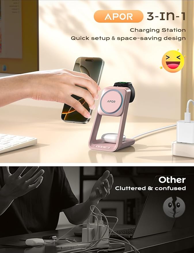 Apor 3 in 1 Charging Station for iPhone, Magsafe Wireless Charger - Image 4