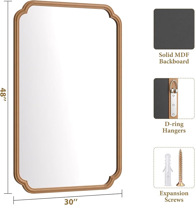 30"x48" Wood Bathroom Mirror for Wall, Large Wood Bathroom Vanity Mirror - Image 5
