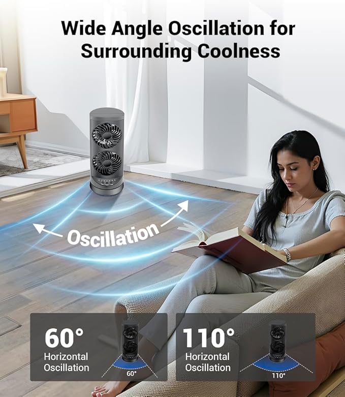 Personal Tower Fan for Bedroom, Portable Desk Table Fan，3 Speeds Cooling - Image 3