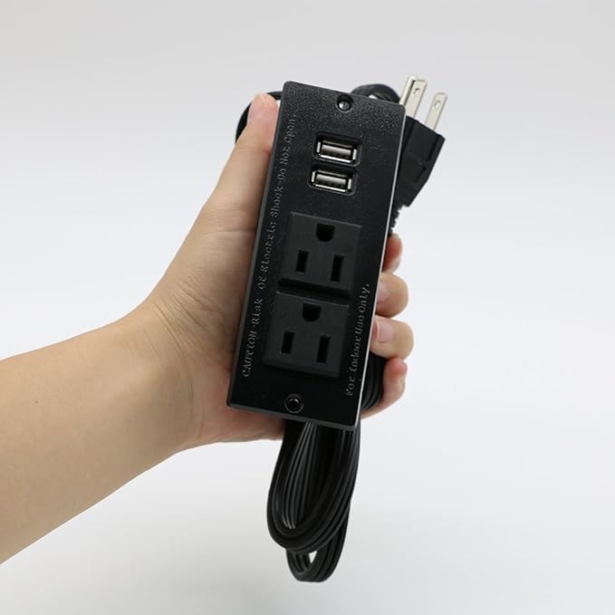 Desktop Power Strip with 2 Outlets 2 USB 2.1A Insert Mounting Built in Desk - Image 6