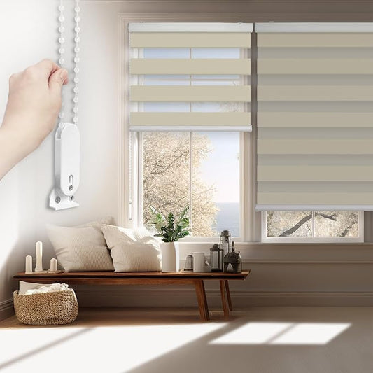 FOIRESOFT Standard Custom Blackout Zebra Roller Blinds Dual Layer Privacy Shade by Foiresoft