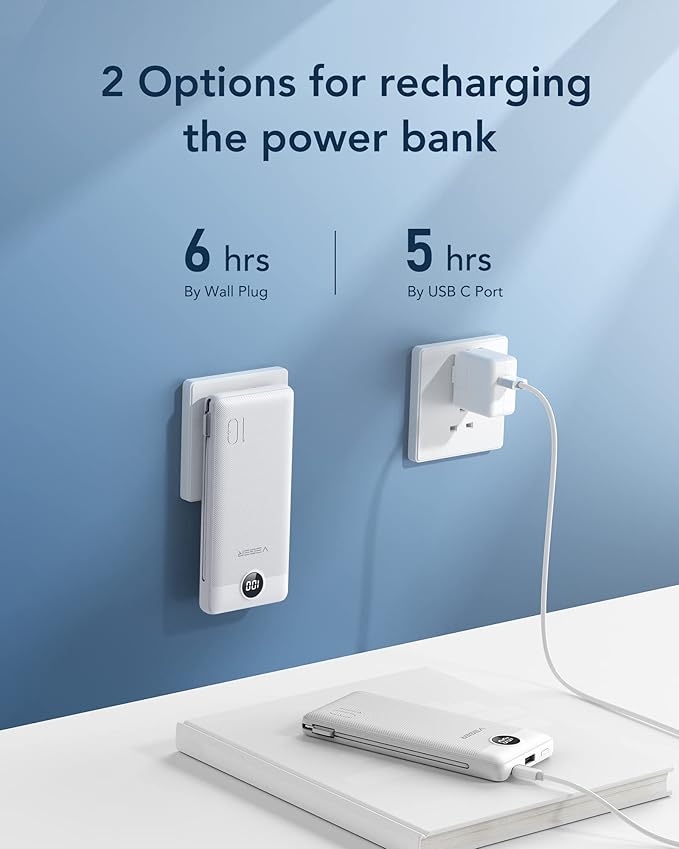 VEGER Portable Charger for iPhone Built in Cables and Wall Plug, 10000mah Slim - Image 5