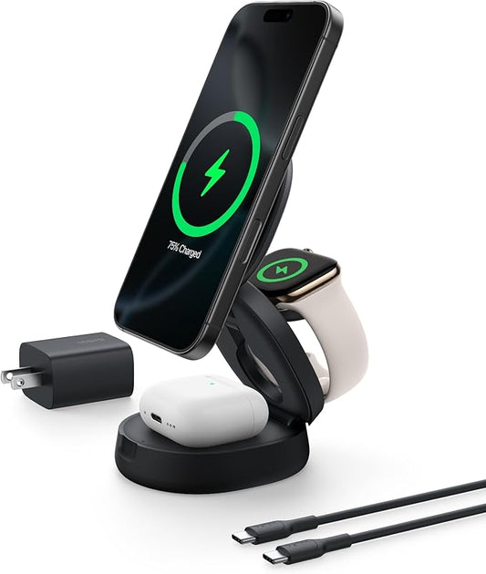 Belkin MagSafe Charger Compatible, 3-in-1 Qi2 15W Wireless Charging Station by Belkin