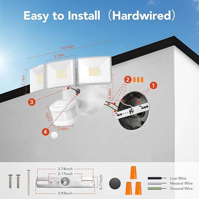 OREiN 10000LM Super Bright LED Flood Light Outdoor, Hardwired Motion Sensor - Image 7