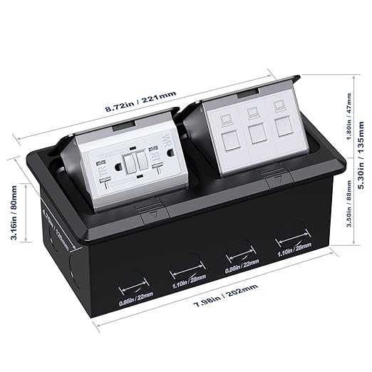 KYHSHJ Dual Pop-Up Floor Electrical Outlet Box Kit，20 Amp Stainless Steel GFCI - Image 4