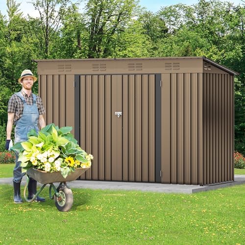 dwvo 9x4ft large outdoor storage shed with lockable, close-up detail