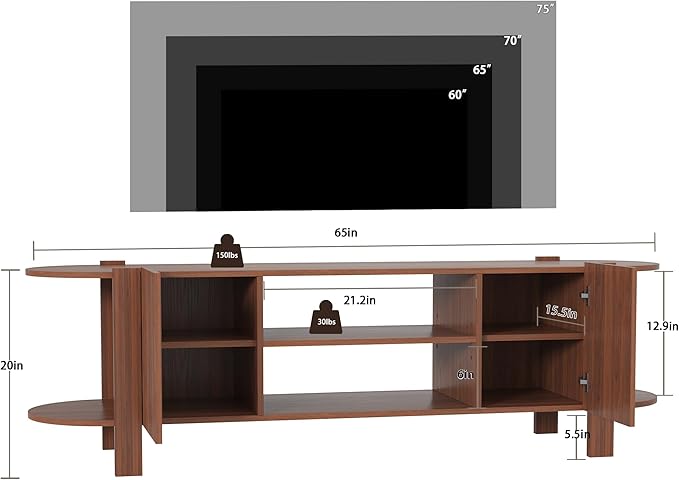 ZOSQUARE 65 Inch TV Stand for Up to 75 inch TVs, Fluted Entertainment Center - Image 2