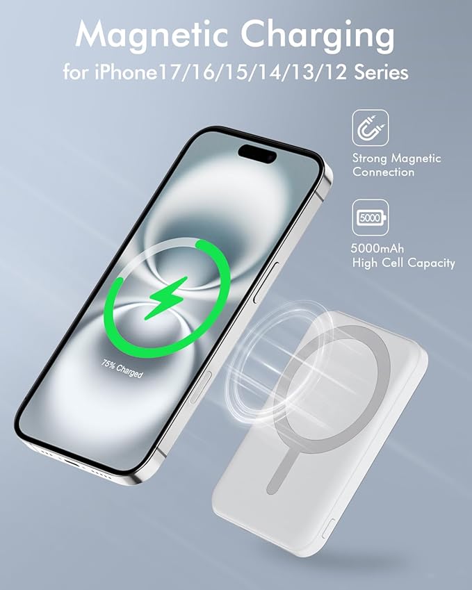 podoru for Magsafe Battery Pack, 5000mAh Magnetic Power Bank - Image 3